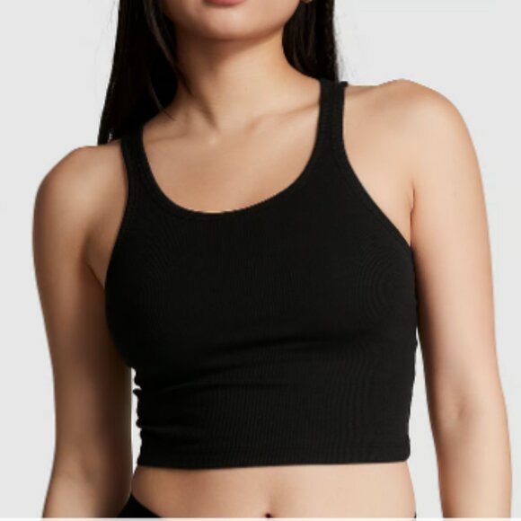 PINK Victorias Secret RIB CROP TANK TOP - Pure Black‎ - XXL - Picture 1 of 4